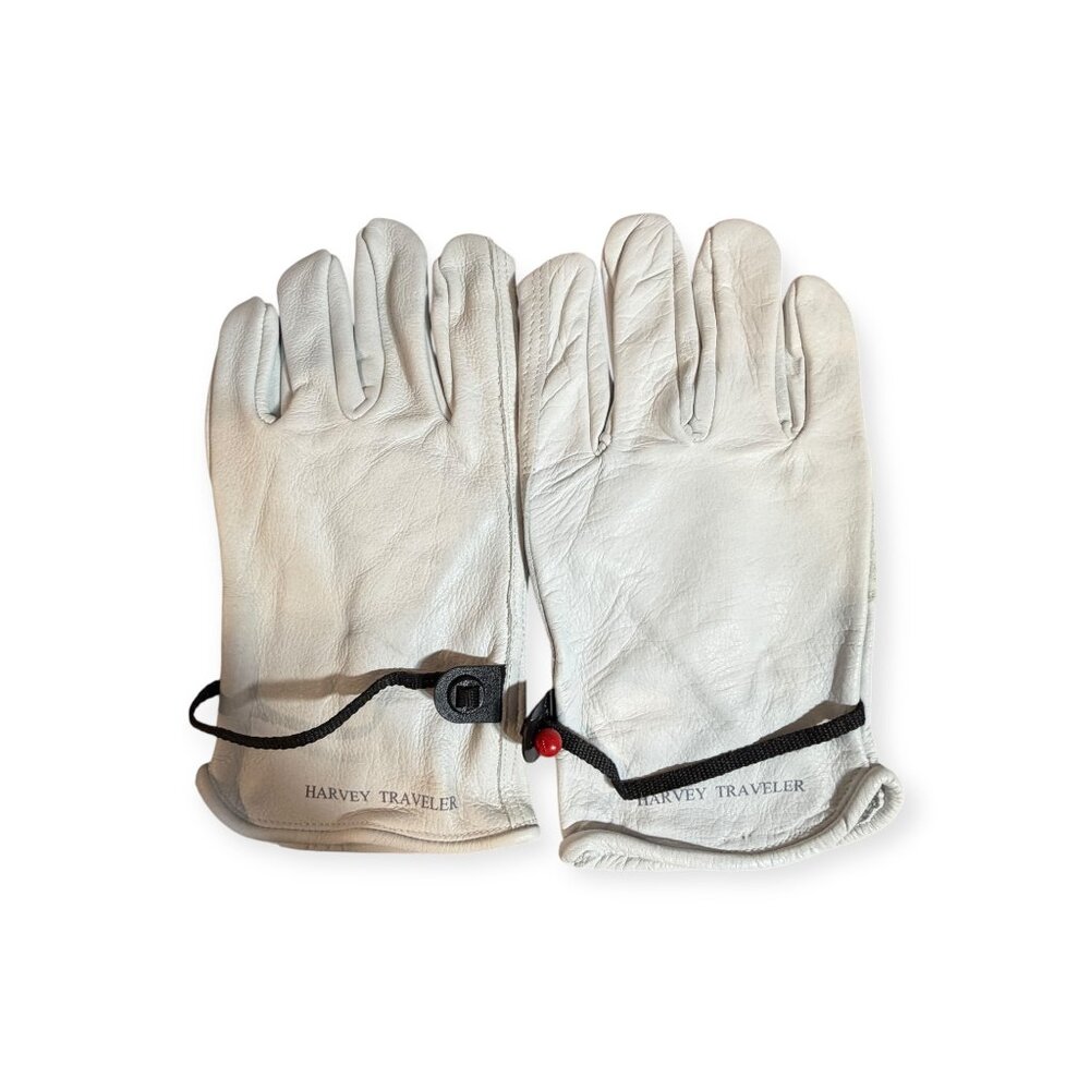 Harvey Traveler White Leather Gloves Adjustable Wrist Cord Large